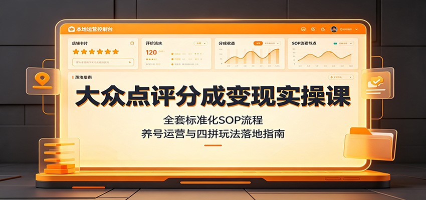 大众点评分成变现实操课：全套标准化SOP流程，养号运营与四拼玩法落地指南-优优云创网