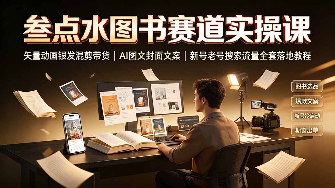 叁点水图书赛道实操课|矢量动画银发混剪带货,AI图文封面文案,新号老号搜索流量全套落地教程-优优云创网