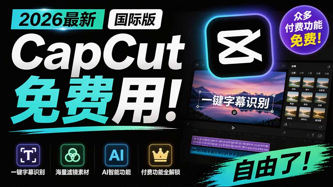 2026最新国际版剪映！CapCut 众多付费功能免费用，一键字幕识别 / 滤镜素材 / AI智能功能自由了 CapCut-优优云创网