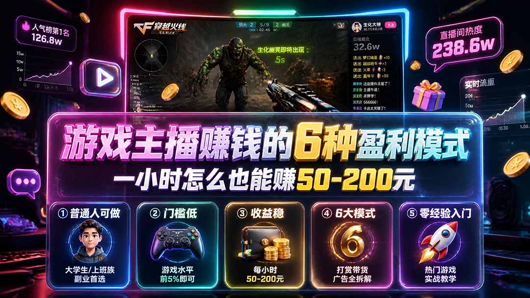付费文章：游戏主播赚钱的6种盈利模式，一小时怎么也能赚50-200元-优优云创网