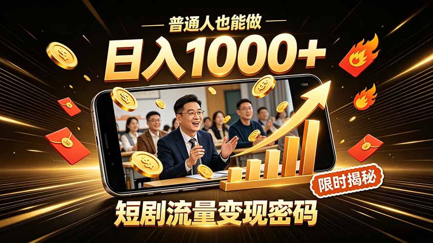 一部手机做短剧分发,不用真人出镜、不用拍摄剧本,快手流量变现日赚千元-优优云创网