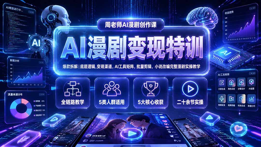 AI漫剧变现特训★爆款拆解｜底层逻辑，变现渠道，AI工具矩阵，批量剪辑，小说改编完整漫剧实操教学-优优云创网