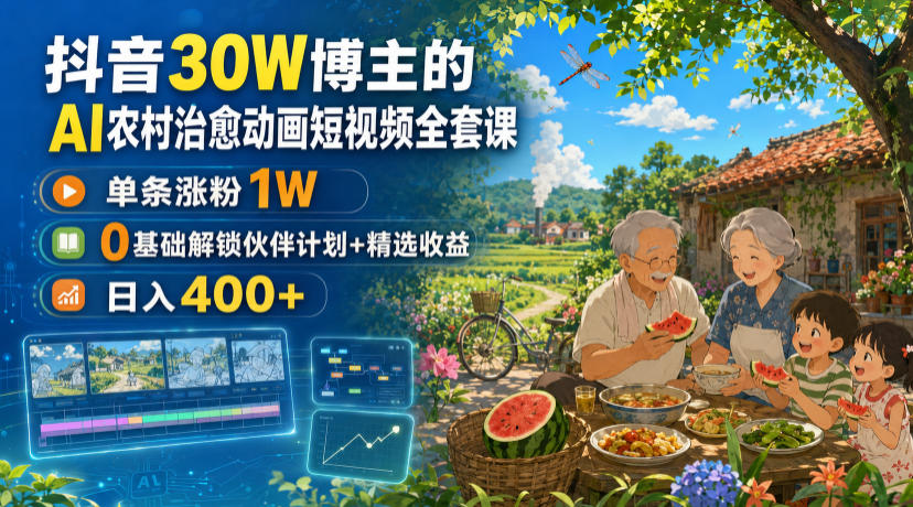 20260801081426121-9019ea35c5e83d6274d409ba3553cd21 抖音30W博主的AI农村治愈动画短视频全套课|单条涨粉1W,0基础解锁伙伴计划+精选收益,日入400+