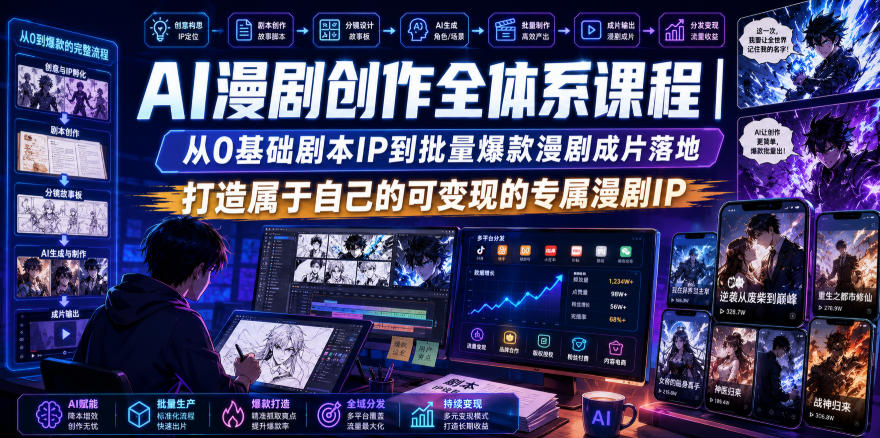 AI漫剧创作全体系课程｜从0基础剧本IP到批量爆款漫剧成片落地，打造属于自己的可变现的专属漫剧IP-优优云创网