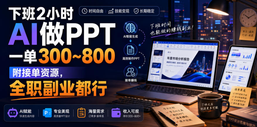 下班2小时AI做PPT,一单300~800,附接单资源,全职副业都行【揭秘】-优优云创网