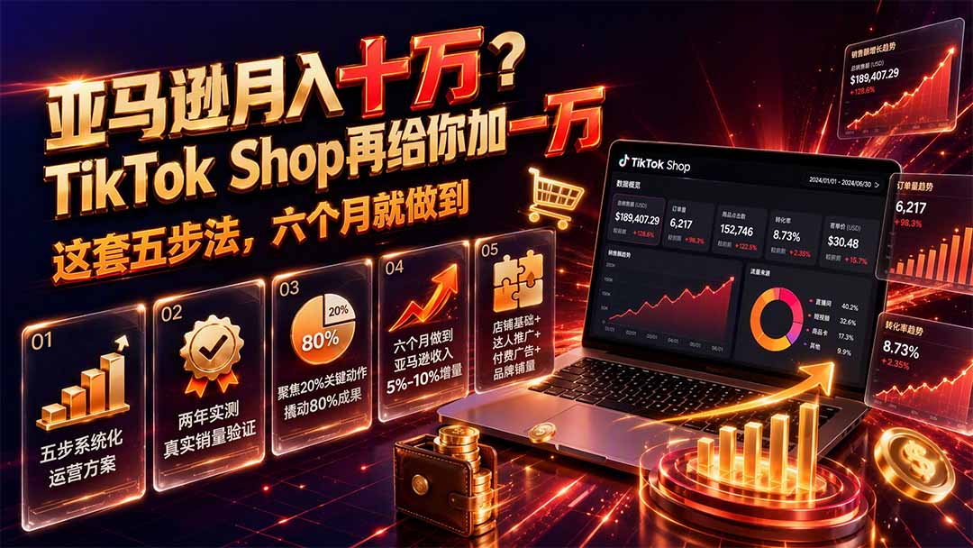 亚马逊月入十万?TikTok Shop再给你加一万——这套五步法,六个月就做到【原创双语字幕】-优优云创网