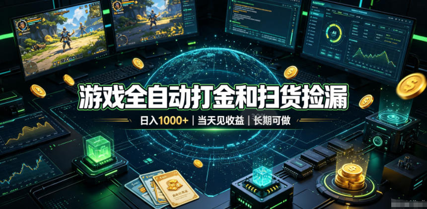 游戏全自动打金和扫货捡漏，日入1k+，当天见收益，长期可做！【揭秘】-优优云创网
