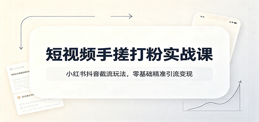 短视频手搓打粉实战课：小红书抖音截流玩法，零基础精准引流变现-优优云创网