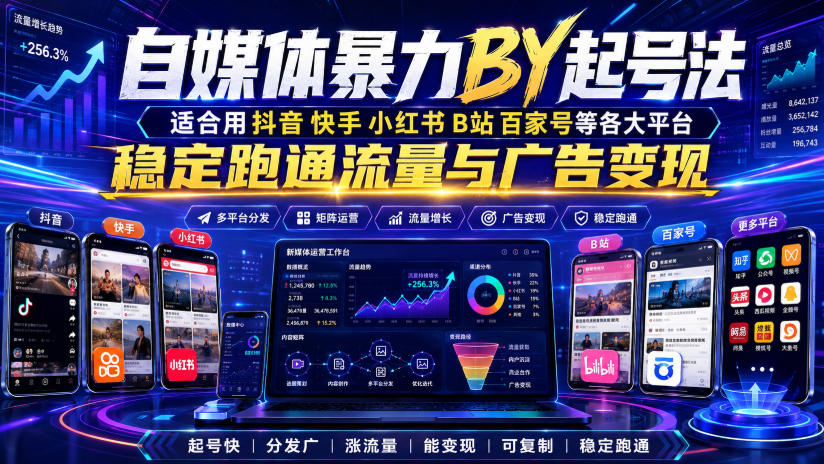 自媒体暴力搬运起号法，适合用抖音快手小红书B站百家号等各大平台，稳定跑通流量与广告变现-优优云创网