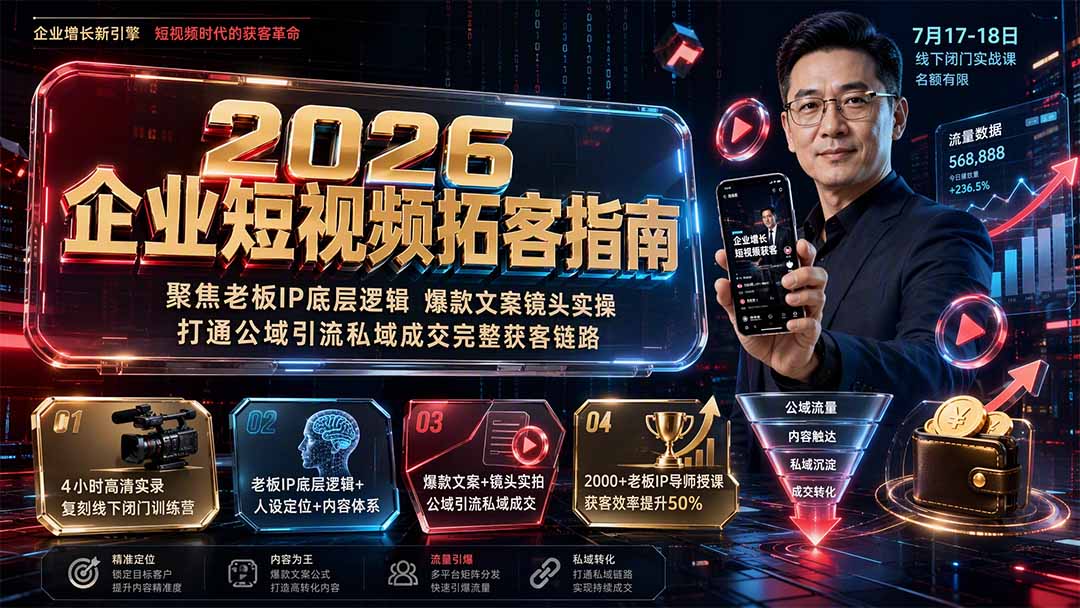 2026企业短视频拓客指南：聚焦老板IP底层逻辑，爆款文案镜头实操，打通公域引流私域成交完整获客链路-优优云创网