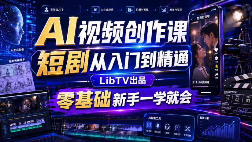 AI视频创作课，短剧从入门到精通，LibTV出品，零基础新手一学就会-优优云创网