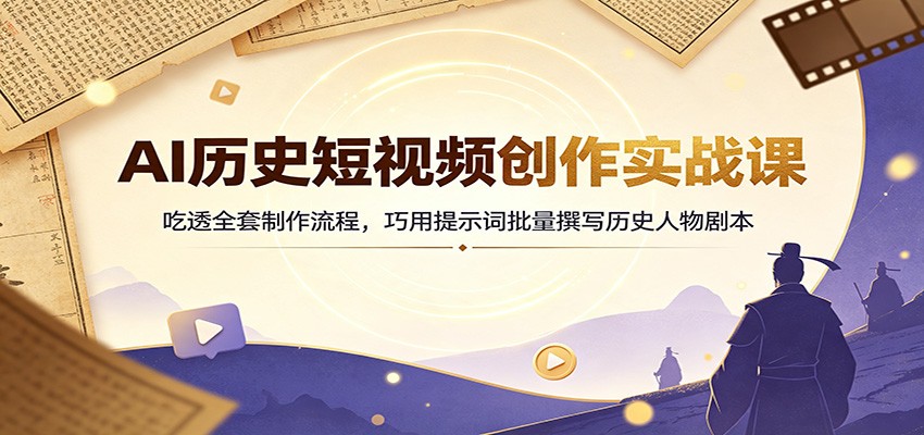 AI历史短视频创作实战课：吃透全套制作流程，巧用提示词批量撰写历史人物剧本-优优云创网