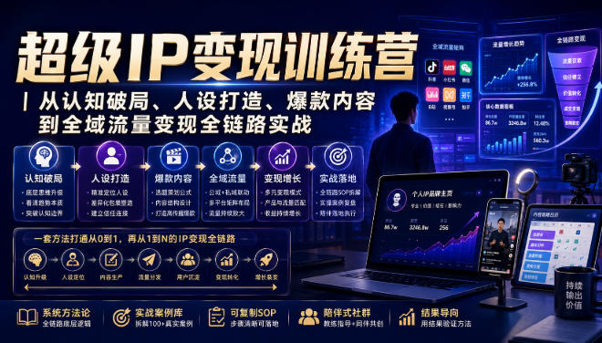 超级IP变现训练营｜从认知破局、人设打造、爆款内容到全域流量变现全链路实战-优优云创网