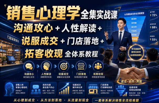 销售心理学全集实战课｜沟通攻心+人性解读+说服成交+门店落地+拓客收现全体系教程-优优云创网