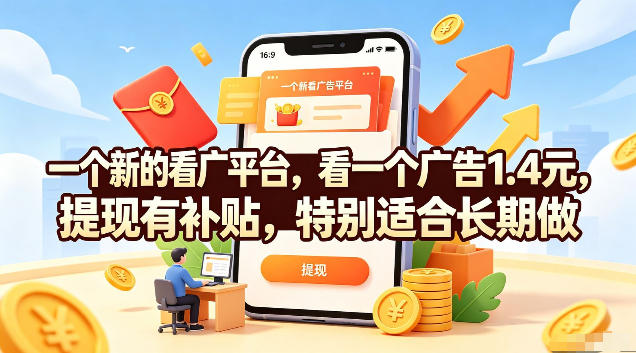 20260804183040130-4d4be99fa8cfbad626a2aeb70904efa2 一个新的看广平台,看一个广告1.4米,提现有补贴,一台手机一天撸20,特别适合长期做【揭秘】