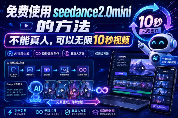20260805121007876-331f1b7bf15cc53eddb943234f52c0f2 免费使用seedance2.0mini的方法,不能真人,可以无限10秒视频,9图+3音频参考