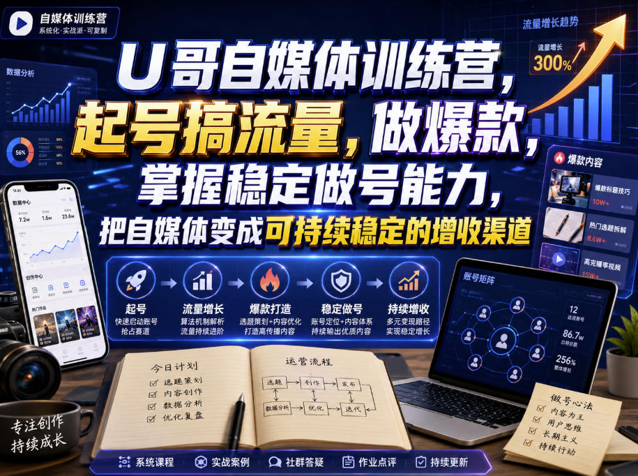 20260805121210521-a8541112dabf84d423136ea8e323342b U哥自媒体训练营,起号搞流量,做爆款,掌握稳定做号能力,把自媒体变成可持续稳定的增收渠道