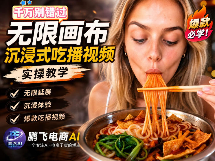 保姆级教程|用AI无线画布做沉浸式吃播,3步直接出片,无线画布工作流,操作简单好上手-优优云创网