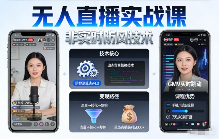 宝子哥无人直播实战课,非实时防风技术,聚焦抖音快手等平台直播带货,轻松开启直播变现之路(更新2026年08月06日)-优优云创网