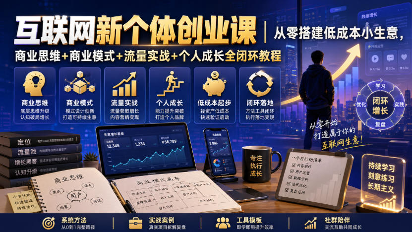 20260806142110810-b1dfa31763fd3e47f4152052fcd984e9 互联网新个体创业课|从零搭建低成本小生意,商业思维+商业模式+流量实战+个人成长全闭环教程
