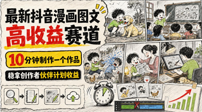 最新抖音漫画图文高收益赛道，10分钟制作一个作品，稳拿创作者伙伴计划收益-优优云创网