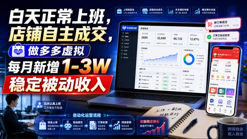 20260806162410336-9cfc435e5a42c1a404fdea03ee852f1e 白天正常上班,店铺自主成交,做多多虚拟每月新增1-3W稳定被动收入【揭秘】