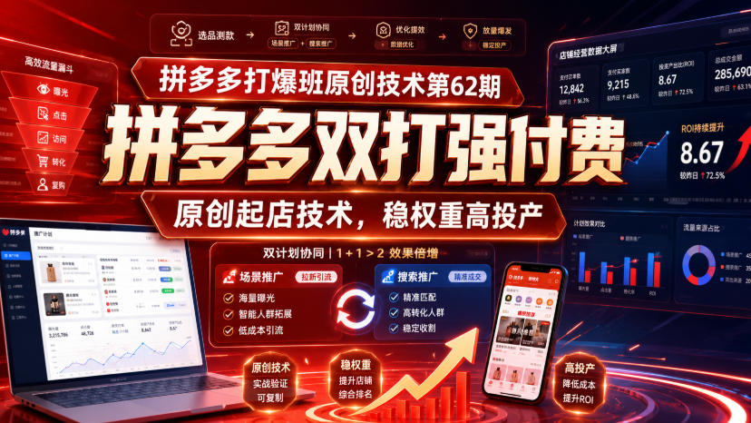拼多多打爆班原创技术第62期，拼多多双打强付费，原创起店技术，稳权重高投产-优优云创网