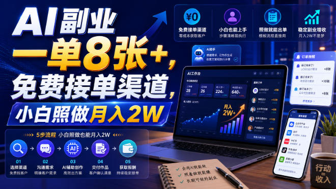 AI副业一单8张+，免费接单渠道，小白照做月入2W【揭秘】-优优云创网
