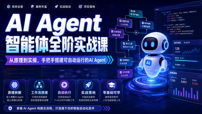 AI Agent智能体全阶实战课，从原理到实操，手把手搭建可自动运行的AI Agent-优优云创网