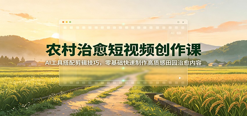 农村治愈短视频创作课:AI工具搭配剪辑技巧,零基础快速制作高质感田园治愈内容-优优云创网