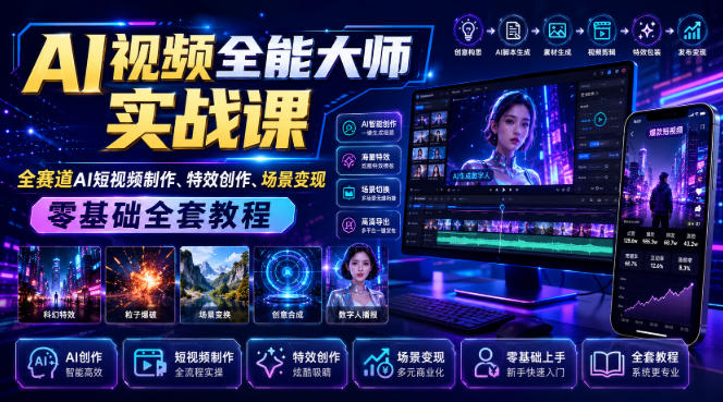 AI视频全能大师实战课|全赛道AI短视频制作、特效创作、场景变现零基础全套教程-优优云创网