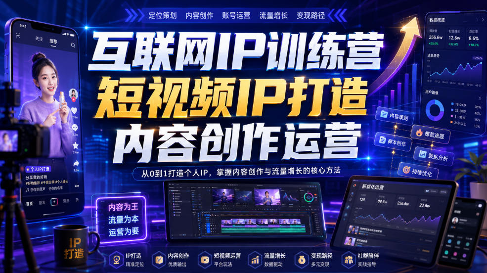 互联网IP训练营,短视频IP打造,内容创作运营-优优云创网