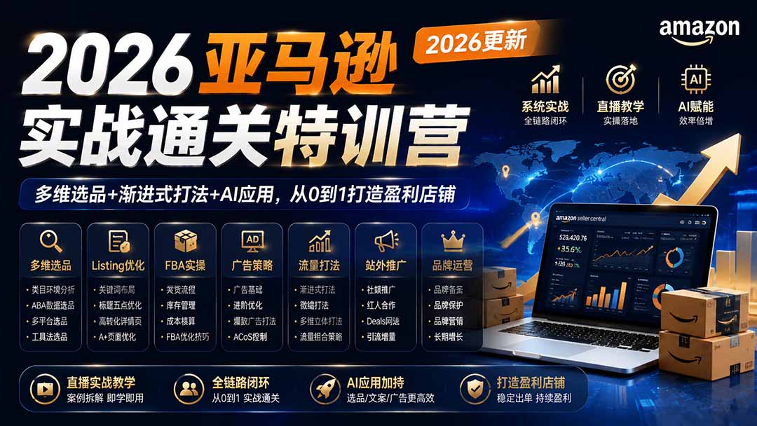2026亚马逊实战通关特训营-2026更新，多维选品+渐进式打法+AI应用，从0到1打造盈利店铺-优优云创网