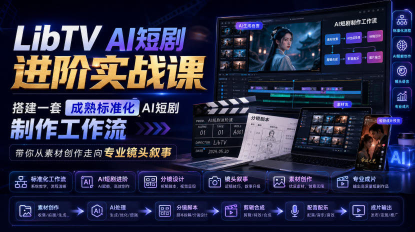 LibTV AI短剧进阶实战课,搭建一套成熟标准化AI短剧制作工作流,带你从素材创作走向专业镜头叙事-优优云创网