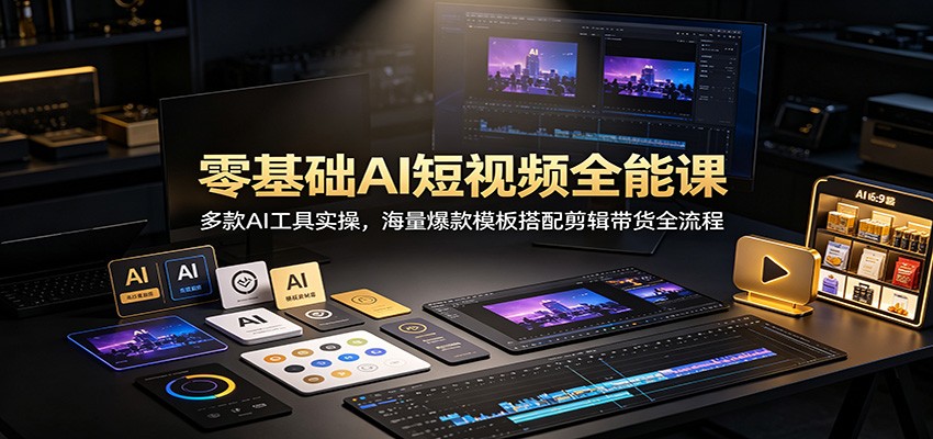 零基础AI短视频全能课：多款AI工具实操，海量爆款模板搭配剪辑带货全流程-优优云创网