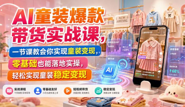 AI童装爆款带货实战课,一节课教会你实现童装变现,零基础也能落地实操-优优云创网