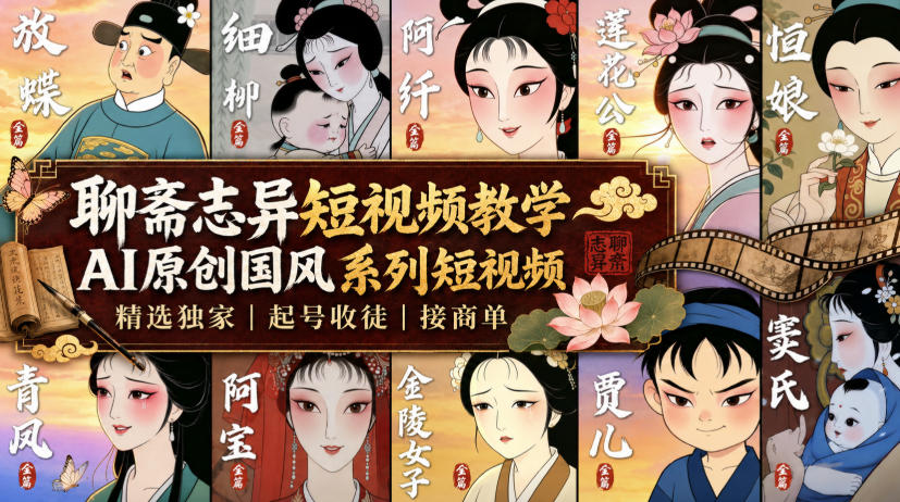 聊斋志异短视频教学,AI原创国风系列短视频,精选独家丨起号收徒丨接商单-优优云创网