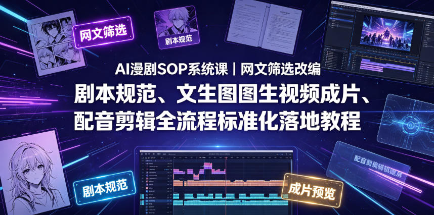 AI漫剧SOP系统课|网文筛选改编、剧本规范、文生图图生视频成片、配音剪辑全流程标准化落地教程(更新0810)-优优云创网