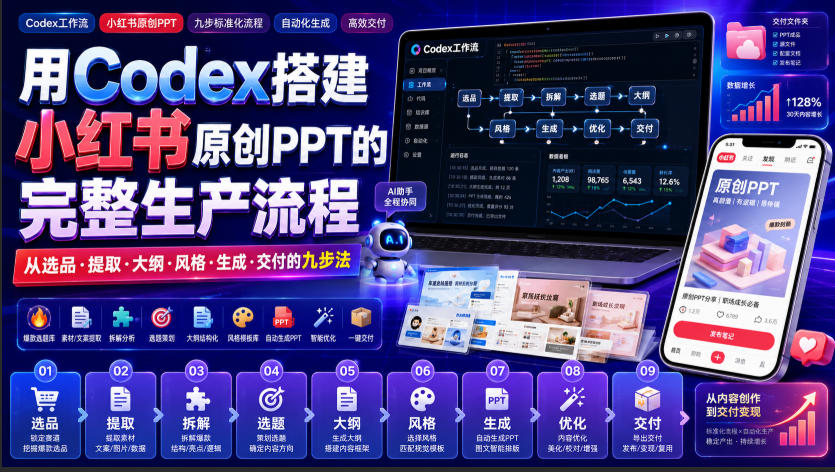 用Codex搭建小红书原创PPT的完整生产流程，从选品·提取·大纲·风格·生成·交付的九步法-优优云创网