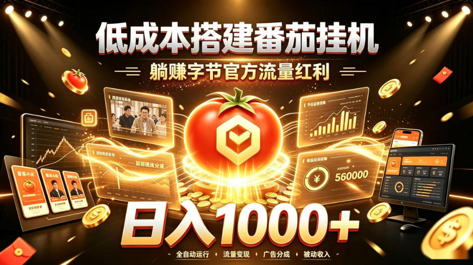低成本搭建番茄挂G，躺賺字节官方流量红利，日入1k+，全程傻瓜式落地【揭秘】-优优云创网
