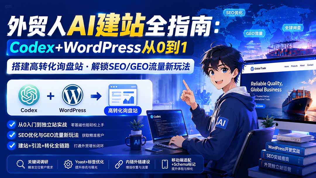 外贸人AI建站全指南:Codex+WordPress从0到1·搭建高转化询盘站·解锁SEO/GEO流量新玩法-更新-优优云创网