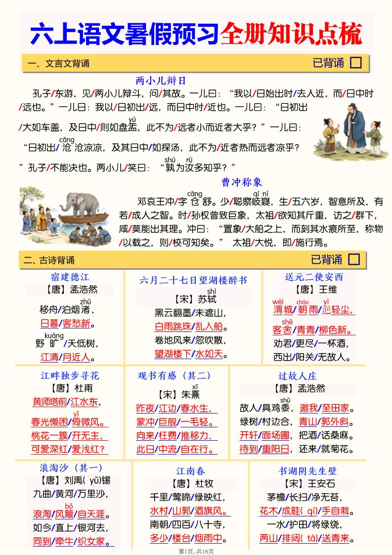六上语文暑假预习全册知识点梳理-优优云创网