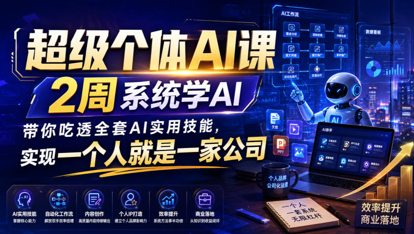 超级个体AI课,2周系统学AI,带你吃透全套AI实用技能,实现一个人就是一家公司-优优云创网