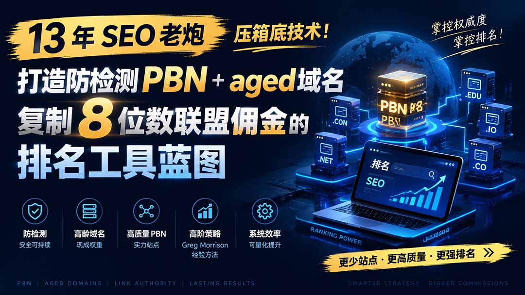 13 年 SEO 老炮压箱底技术！打造防检测 PBN+aged 域名，复制 8 位数联盟佣金的排名工具蓝图【原创双语字幕】-优优云创网