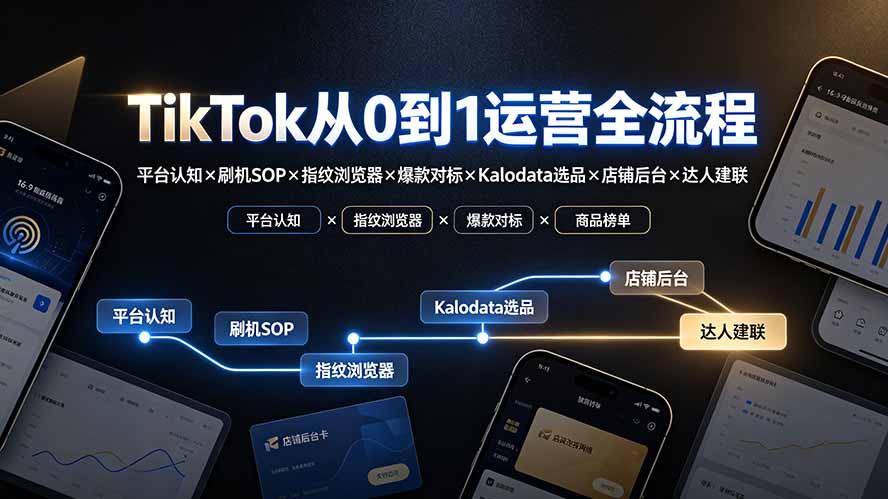 TikTok从0到1运营全流程-更新：平台认知×刷机SOP×指纹浏览器×爆款对标×Kalodata选品×店铺后台×达人建联-优优云创网