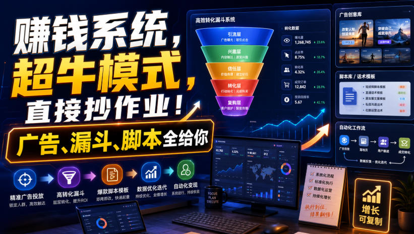 賺钱系统，超牛模式，直接抄作业！广告、漏斗、脚本全给你【原创双语字幕】-优优云创网