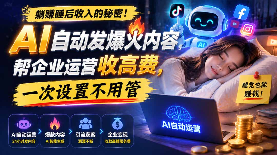 躺赚睡后收入的秘密!AI 自动发爆火内容,帮企业运营收高费,一次设置不用管【原创双语字幕】-优优云创网