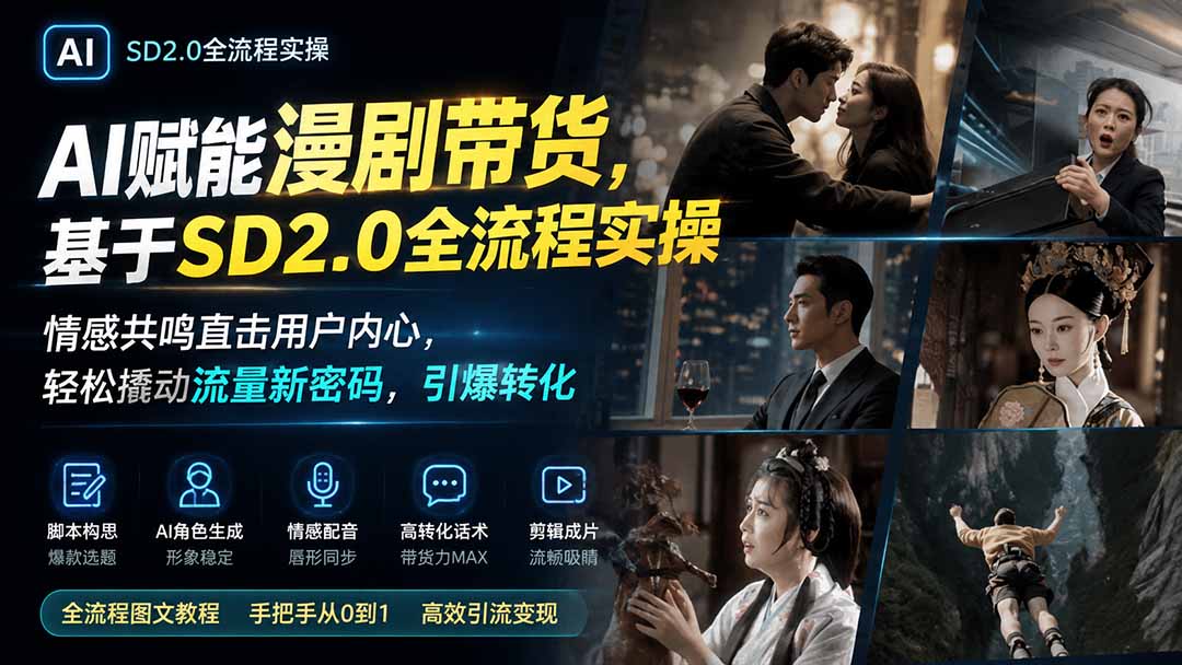 AI赋能漫剧带货,基于SD2.0全流程实操;情感共鸣直击用户内心,轻松撬动流量新密码,引爆转化-优优云创网