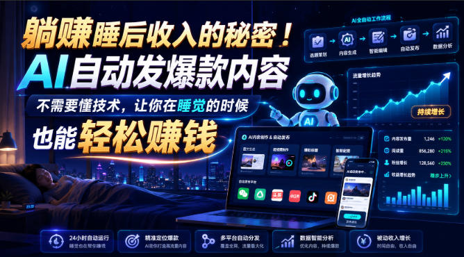 躺賺睡后收入的秘密!AI自动发爆款内容,不需要懂技术,让你在睡觉的时候也能轻松賺钱【原创双语字幕】-优优云创网