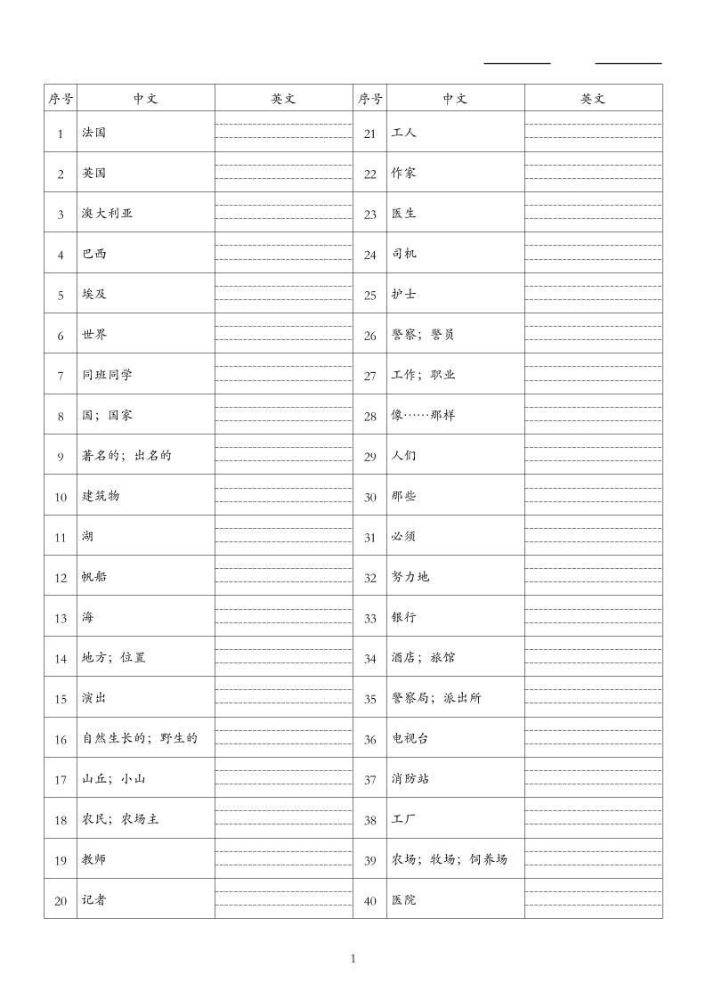 26秋五上英语人教精通版单词默写-优优云创网